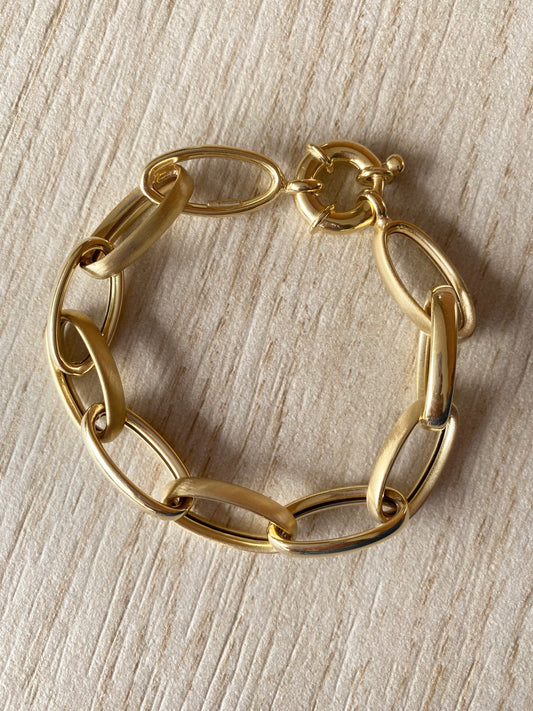 Bracciale in argento placcato oro giallo a maglia rollò lucida e satinata alternate